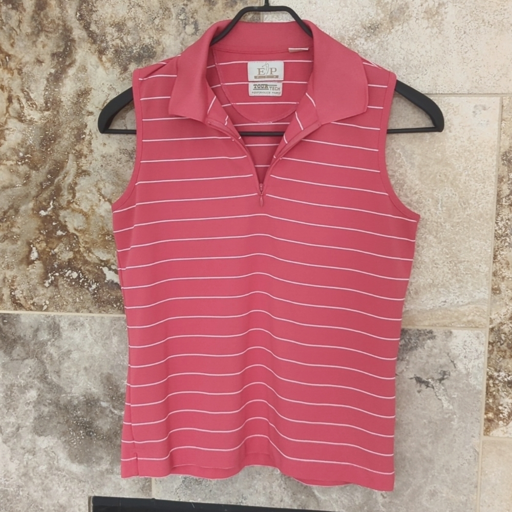 EP Pro Pink Striped Sleeveless Polo Top